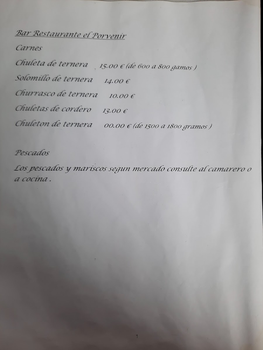 Restaurante El Porvenir Photo Menu 7