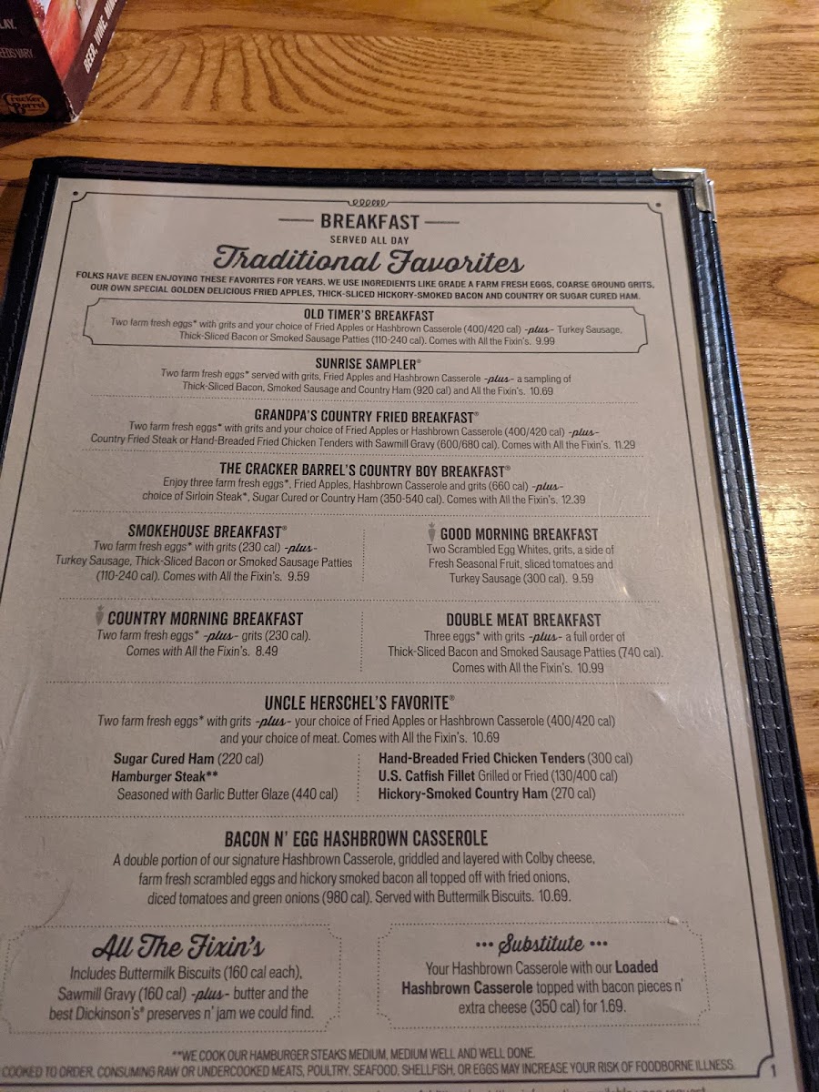 Cracker Barrel Old Country Store Photo Menu 3