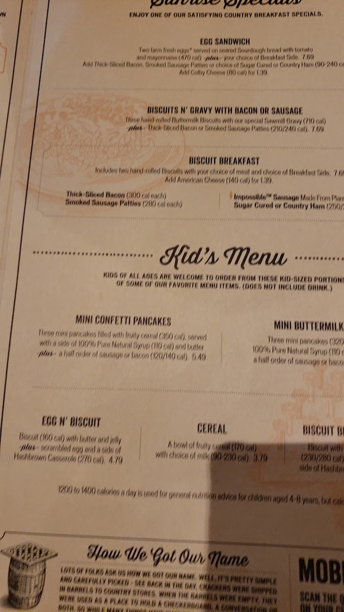 Cracker Barrel Old Country Store Photo Menu 4