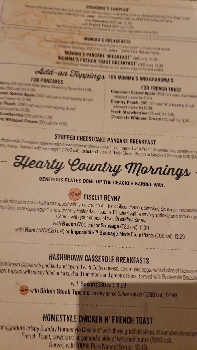 Cracker Barrel Old Country Store Photo Menu 5