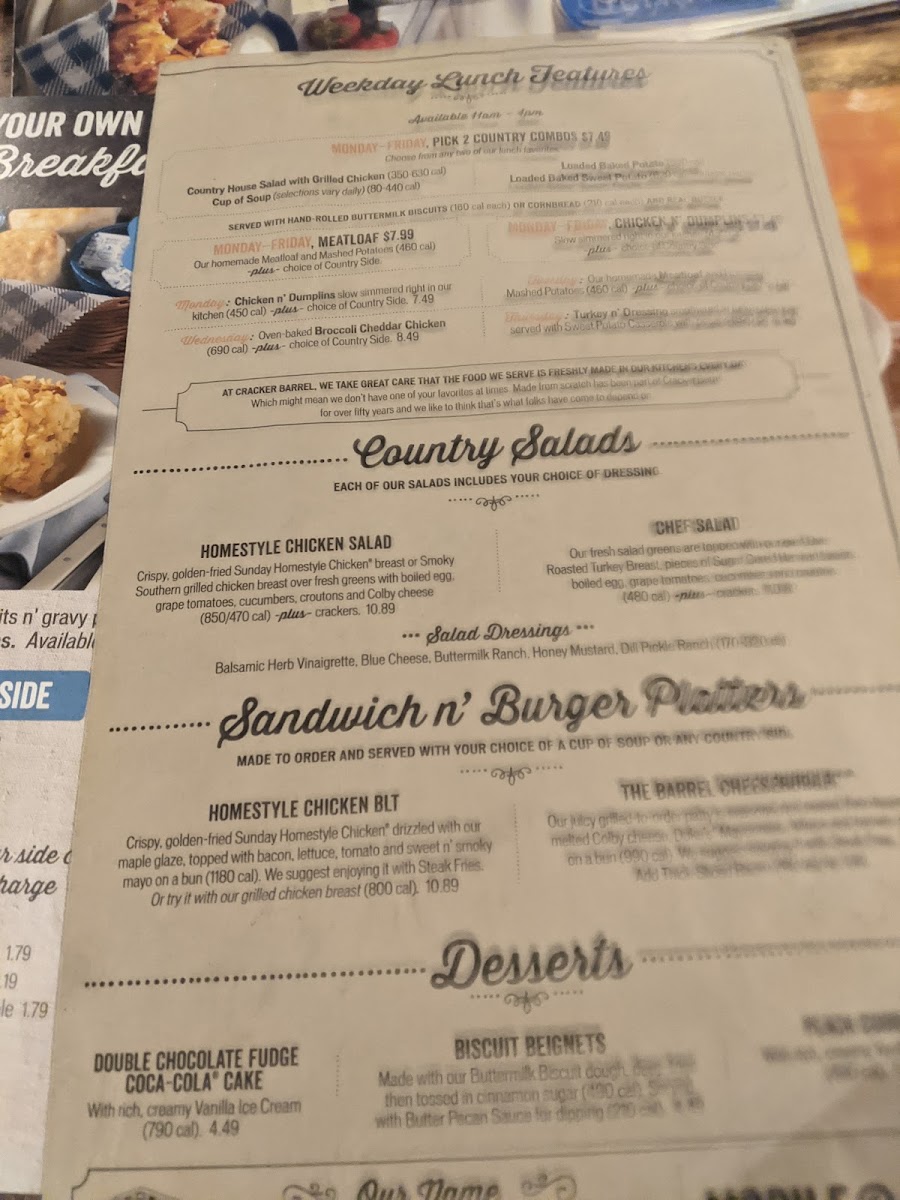 Cracker Barrel Old Country Store Photo Menu 9