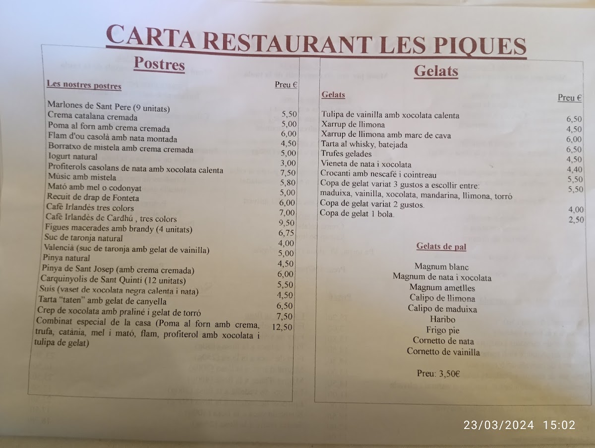 Restaurant Hostal Les Piques Photo Menu 4