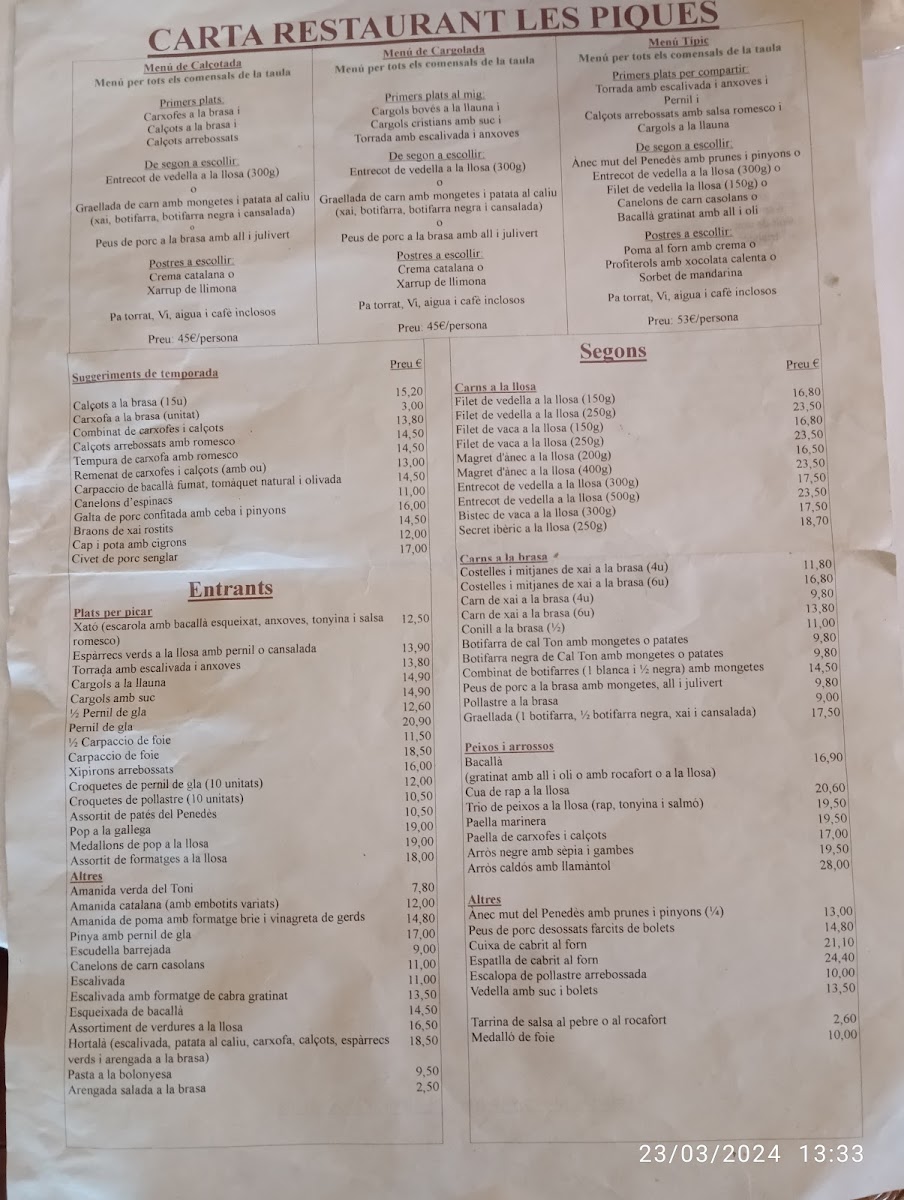 Restaurant Hostal Les Piques Photo Menu 5