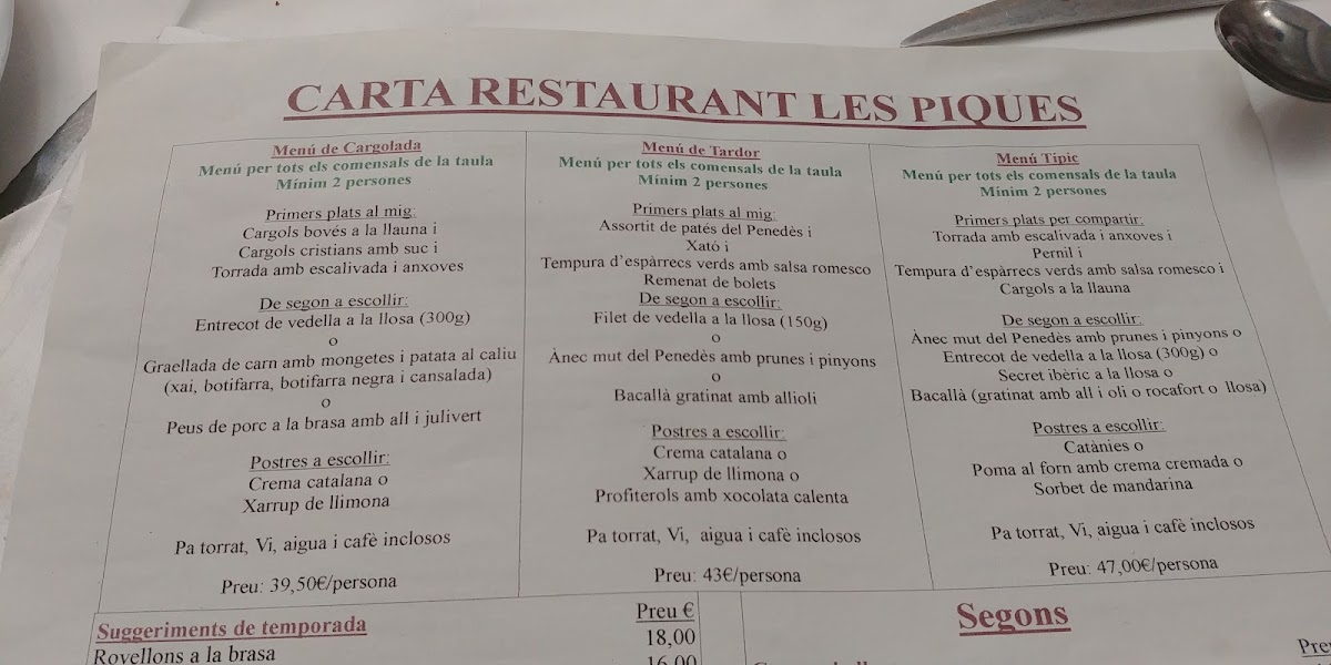 Restaurant Hostal Les Piques Photo Menu 8