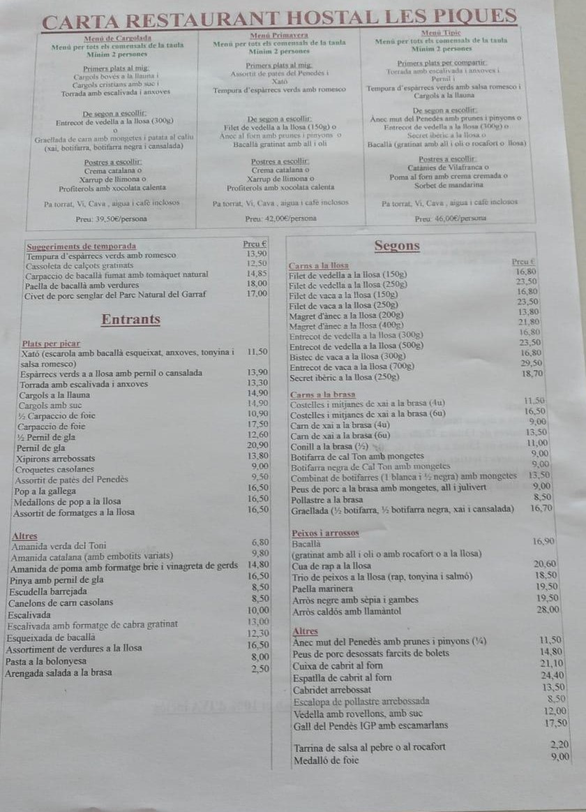 Restaurant Hostal Les Piques Photo Menu 9