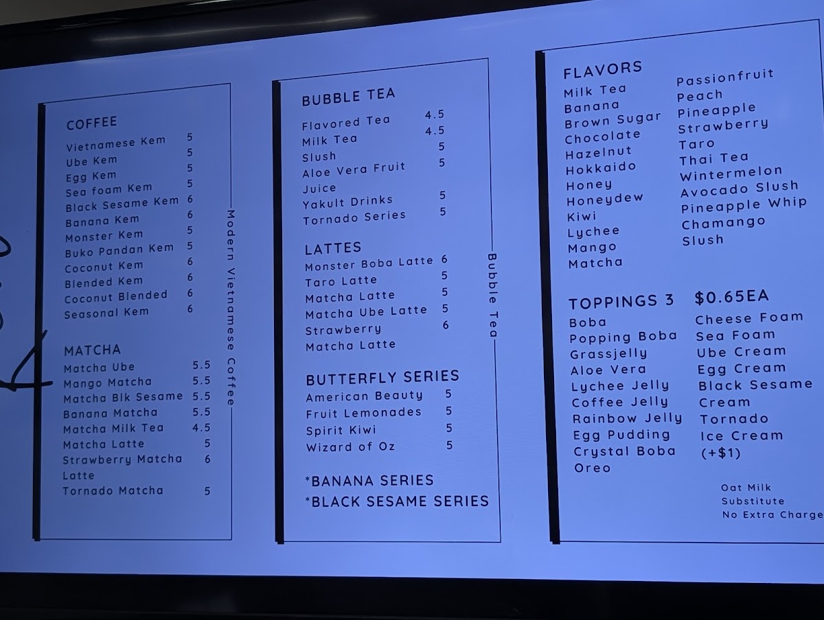 Kem Coffee and Boba Photo Menu 1